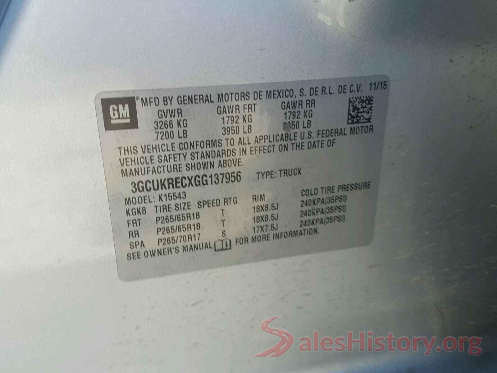 3GCUKRECXGG137956 2016 CHEVROLET SILVERADO