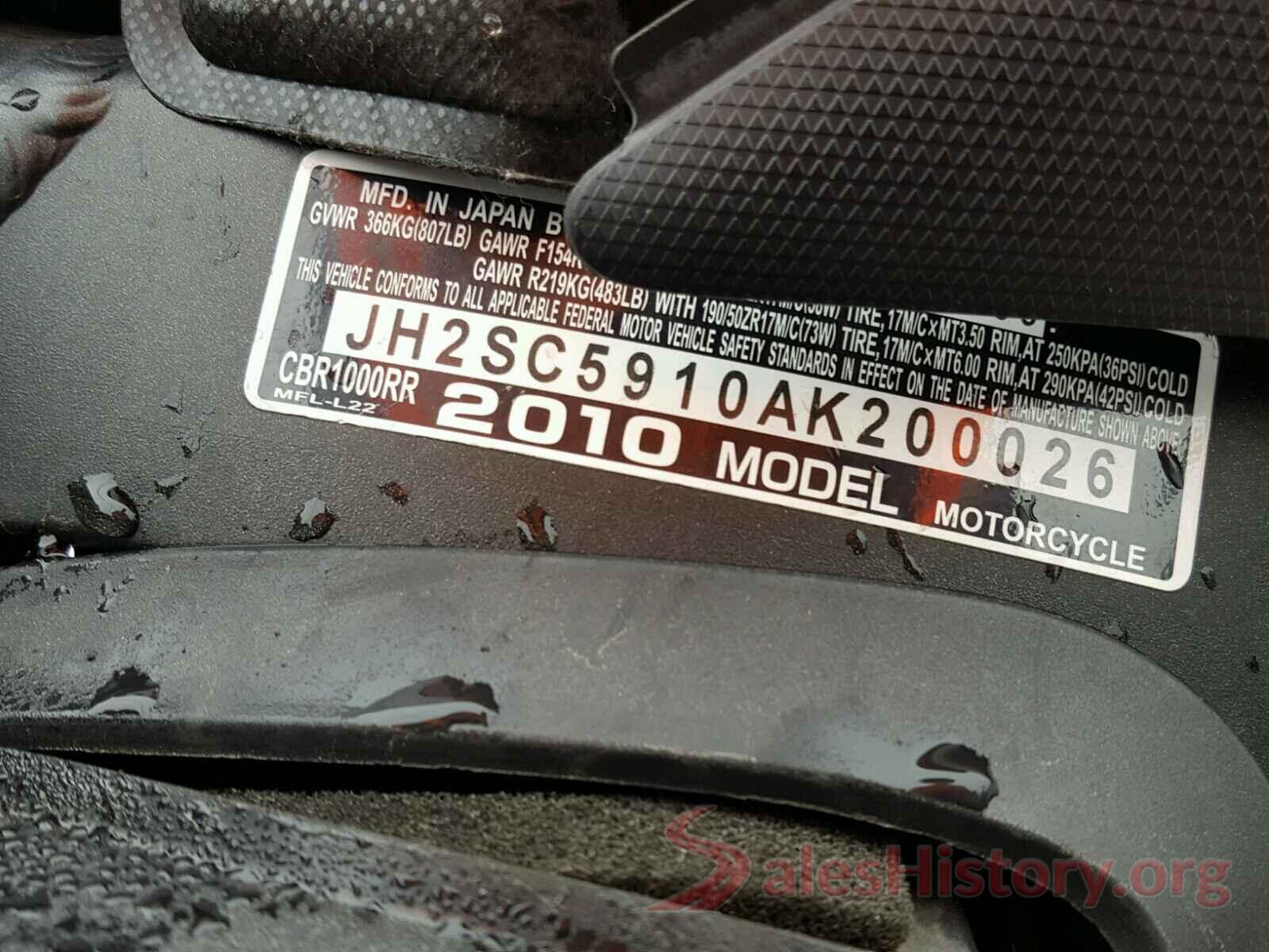 JH2SC5910AK200026 2010 HONDA CBR CYCLE