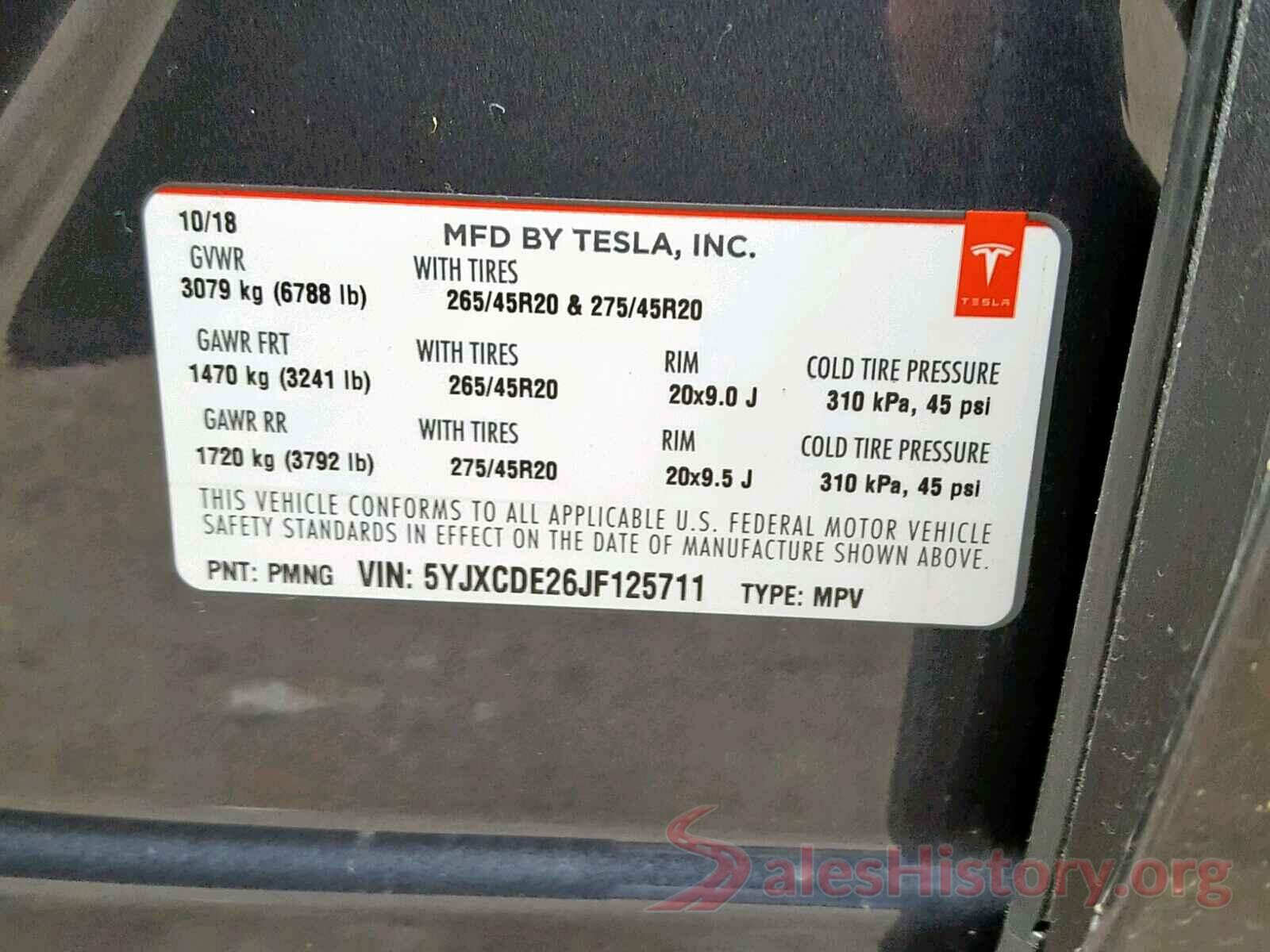 5YJXCDE26JF125711 2018 TESLA MODEL X