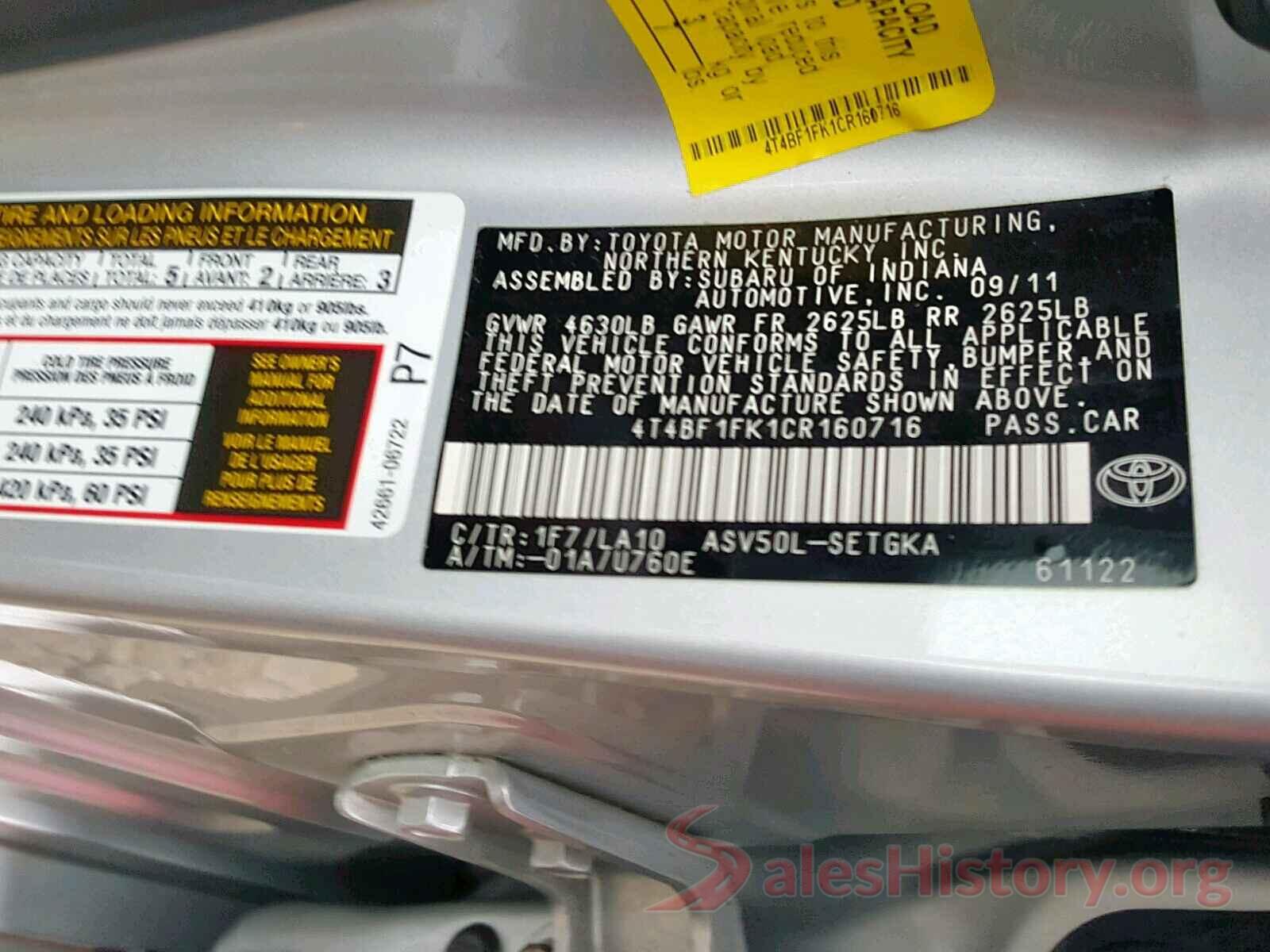 4T4BF1FK1CR160716 2012 TOYOTA CAMRY BASE