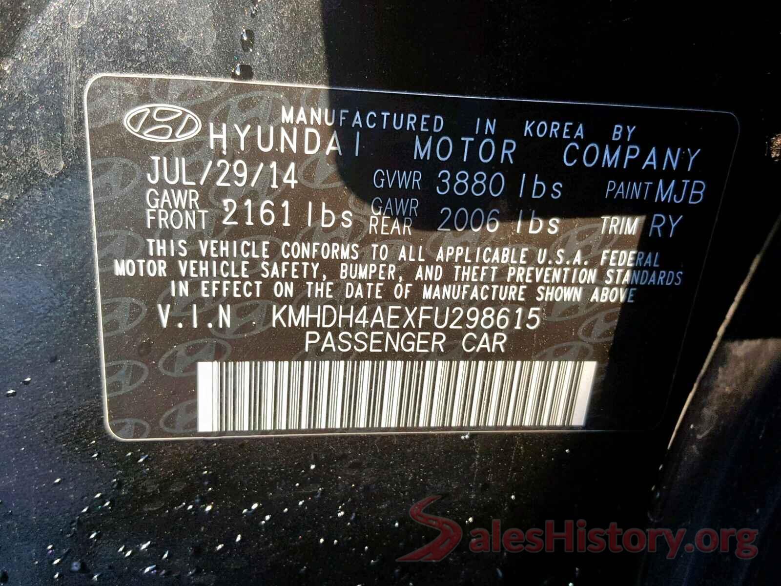 KMHDH4AEXFU298615 2015 HYUNDAI ELANTRA