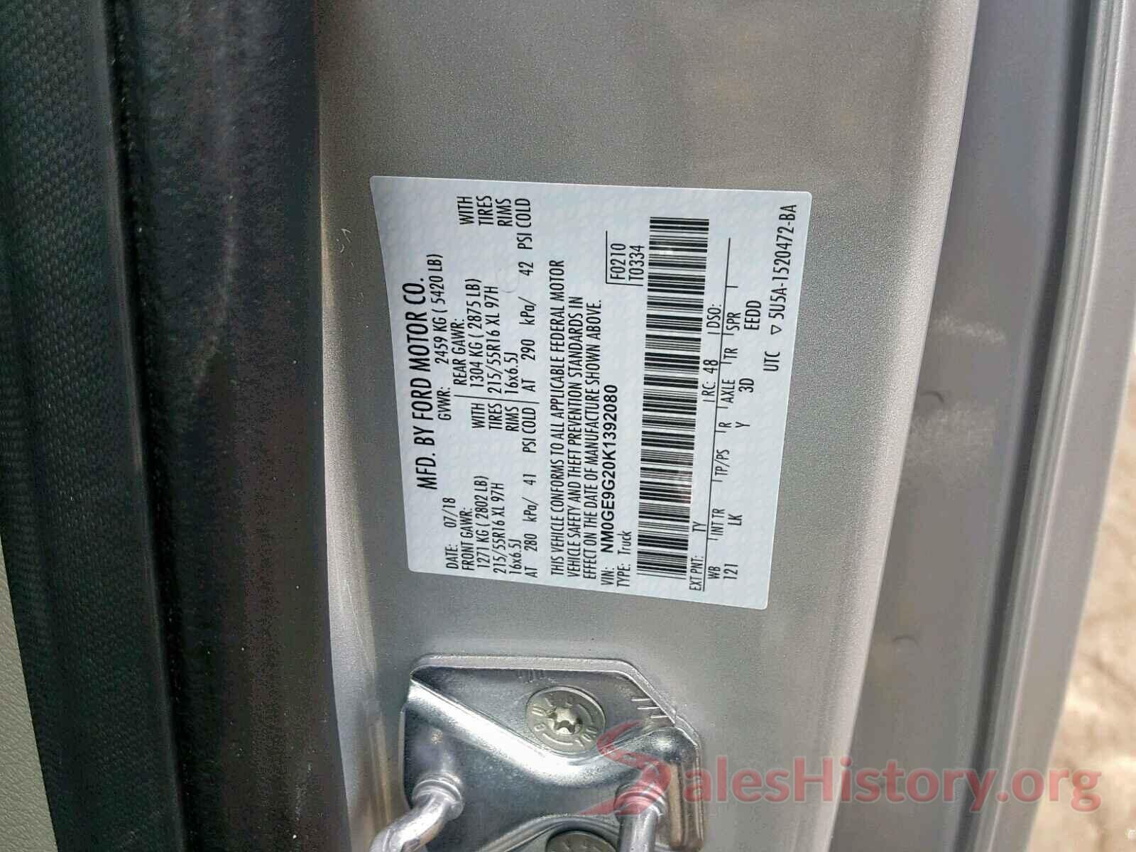 NM0GE9G20K1392080 2019 FORD TRANSIT CO