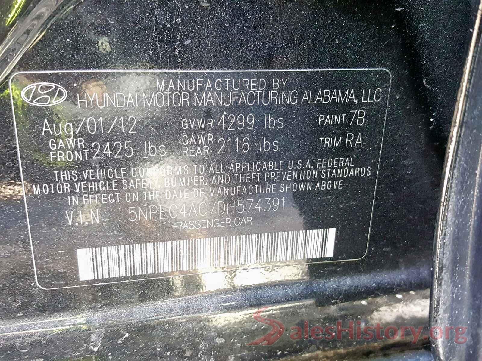 5NPEC4AC7DH574391 2013 HYUNDAI SONATA