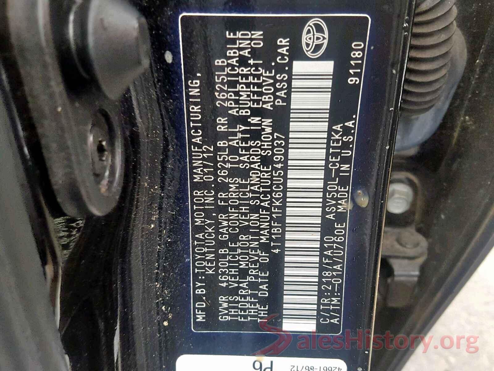 4T1BF1FK6CU549037 2012 TOYOTA CAMRY BASE