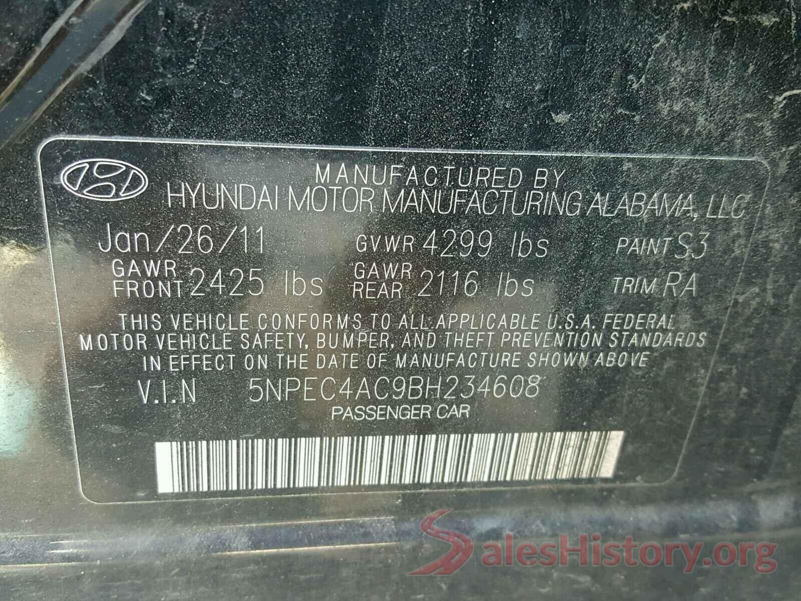 5NPE24AFXHH573593 2011 HYUNDAI SONATA