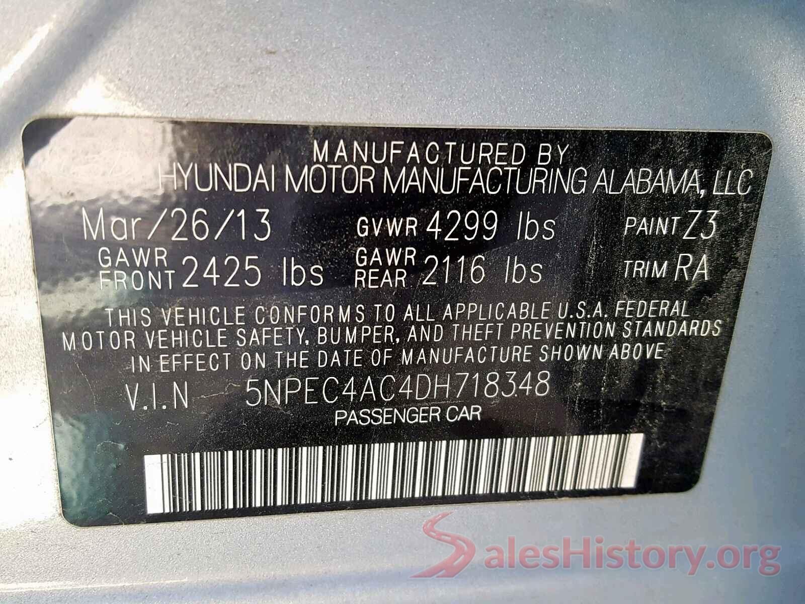 5NPEC4AC4DH718348 2013 HYUNDAI SONATA