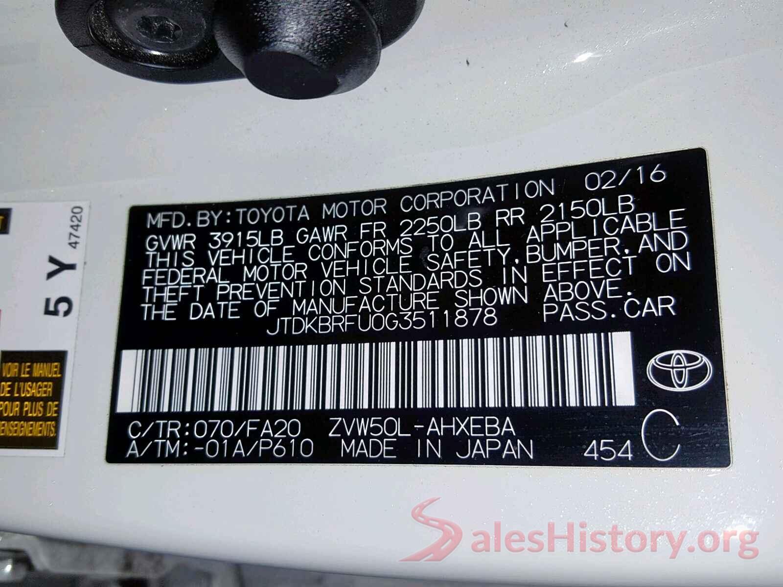 JTDKBRFU0G3511878 2016 TOYOTA PRIUS