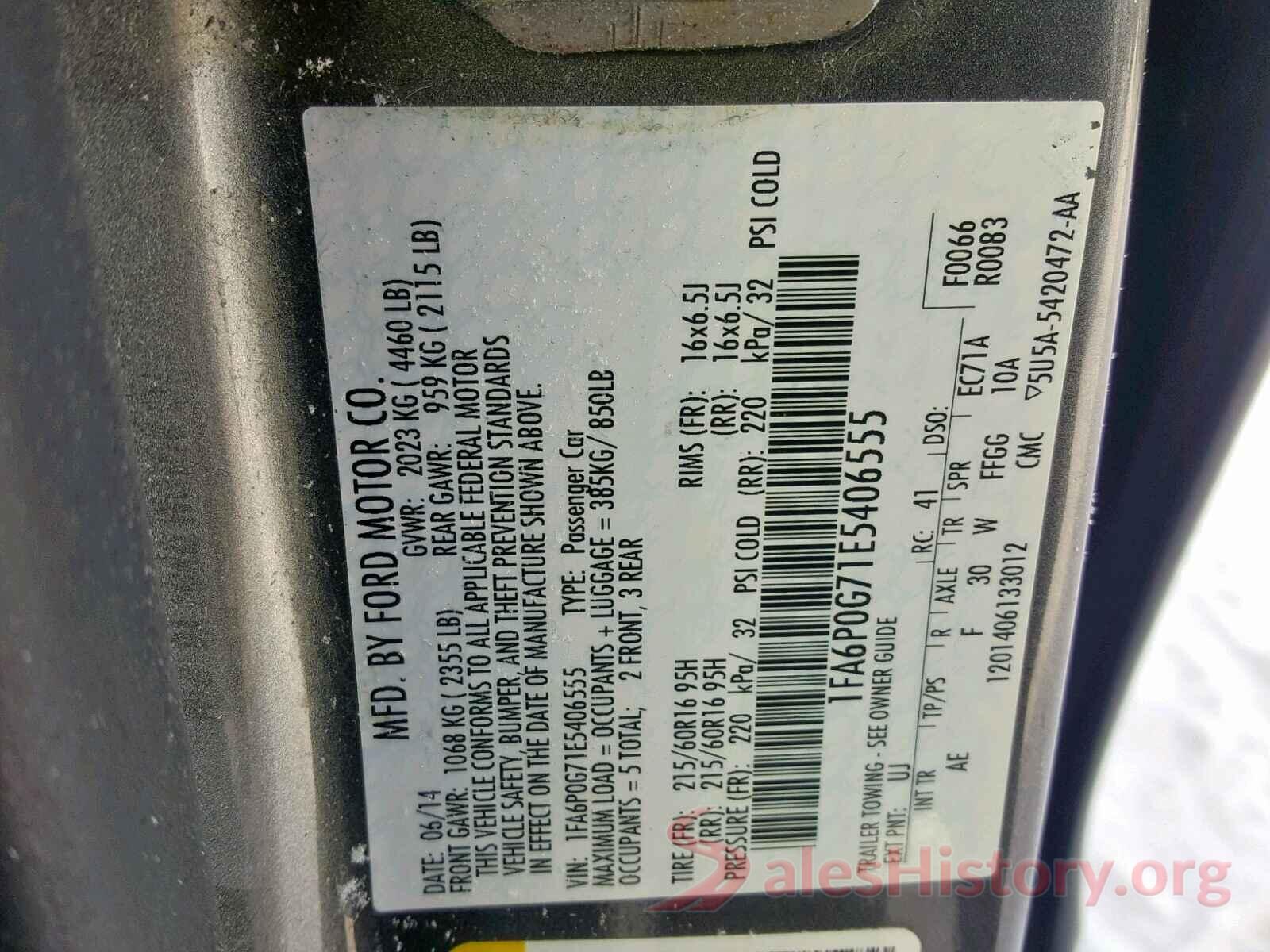 1FA6P0G71E5406555 2014 FORD FUSION