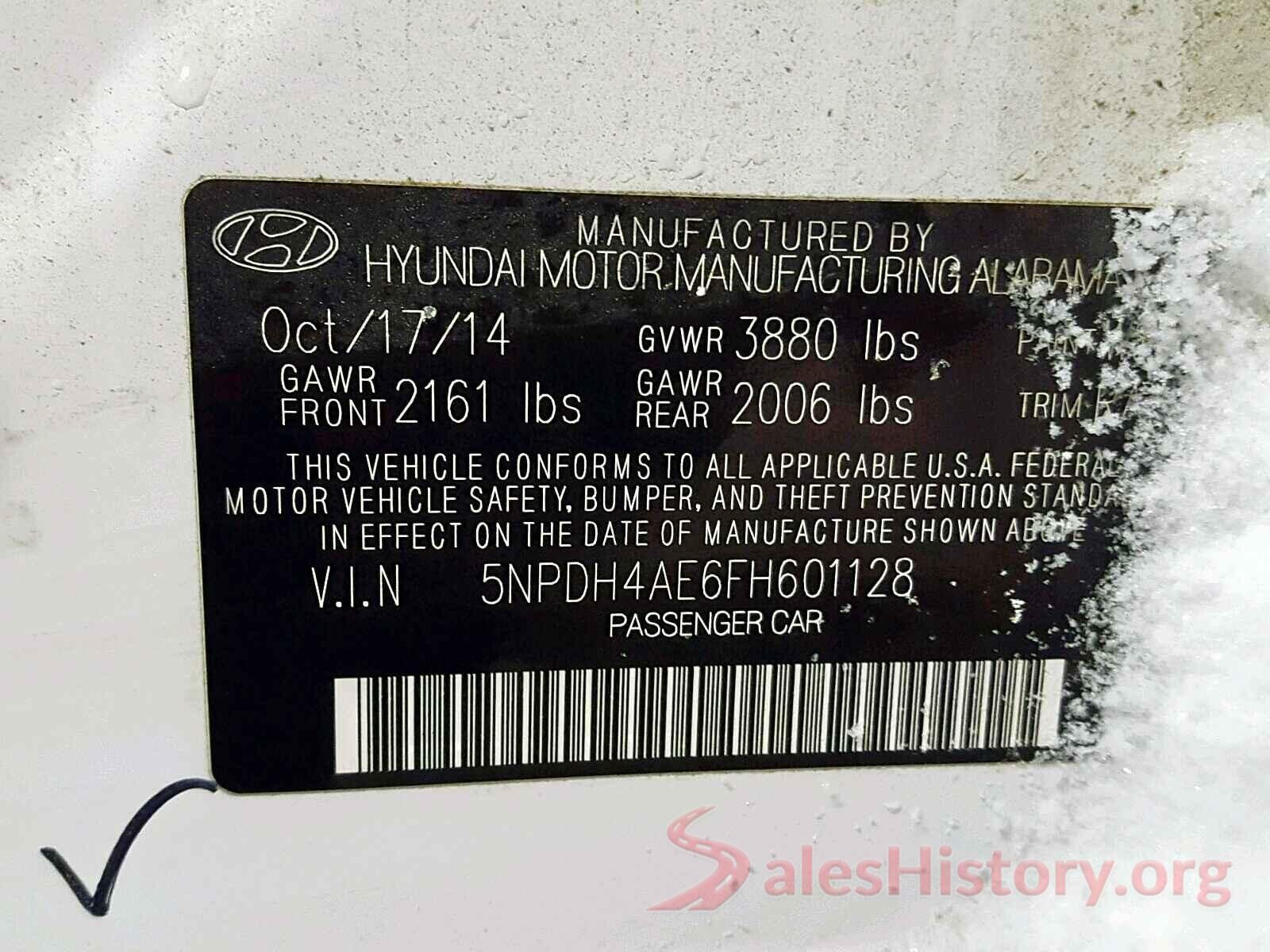 5NPDH4AE6FH601128 2015 HYUNDAI ELANTRA