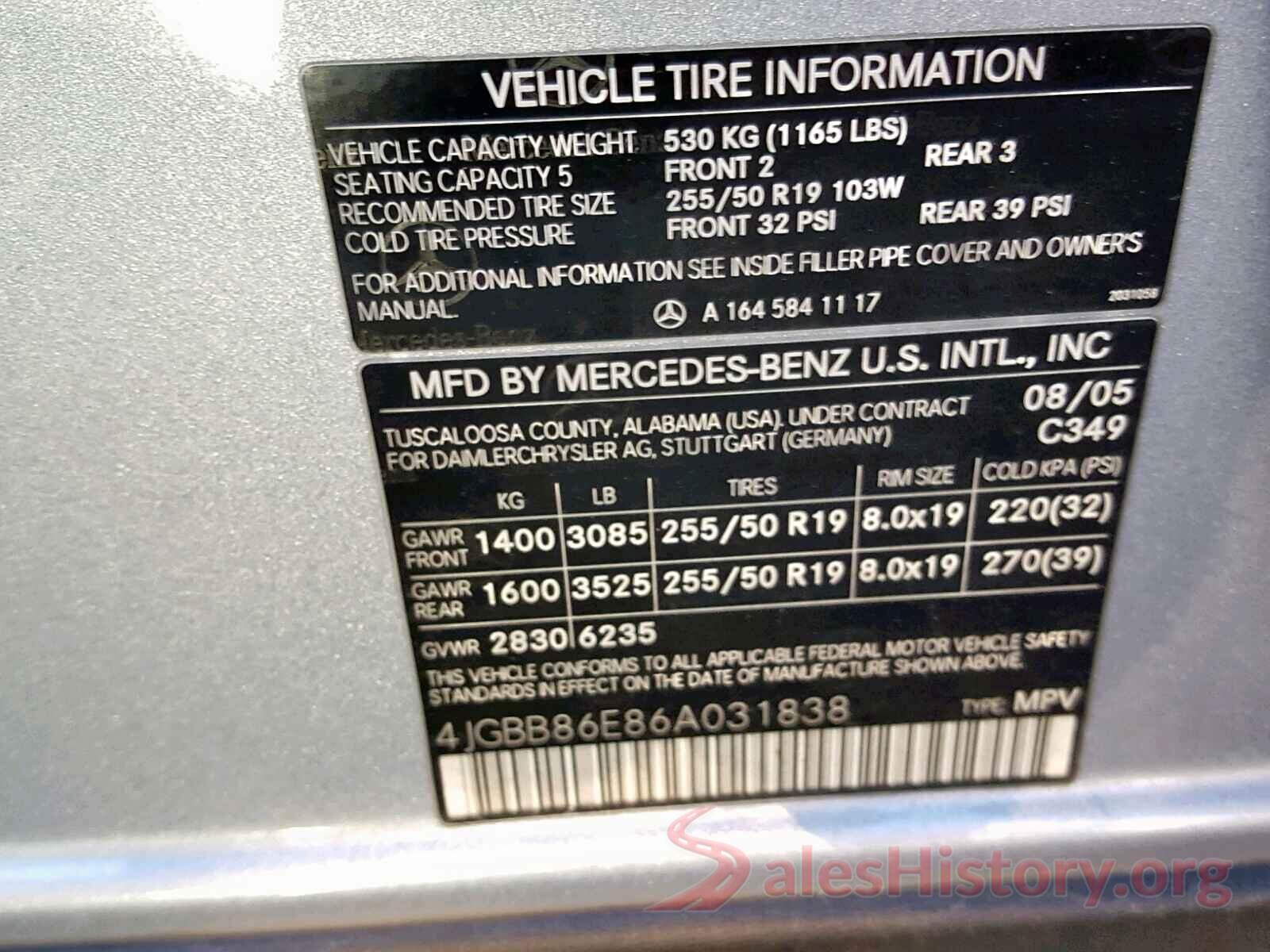 4JGBB86E86A031838 2006 MERCEDES-BENZ ML 350