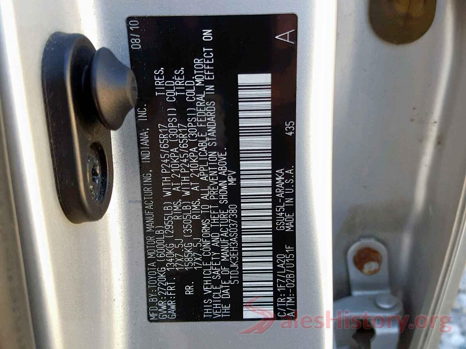 5TDJK3EH3AS037380 2010 TOYOTA HIGHLANDER