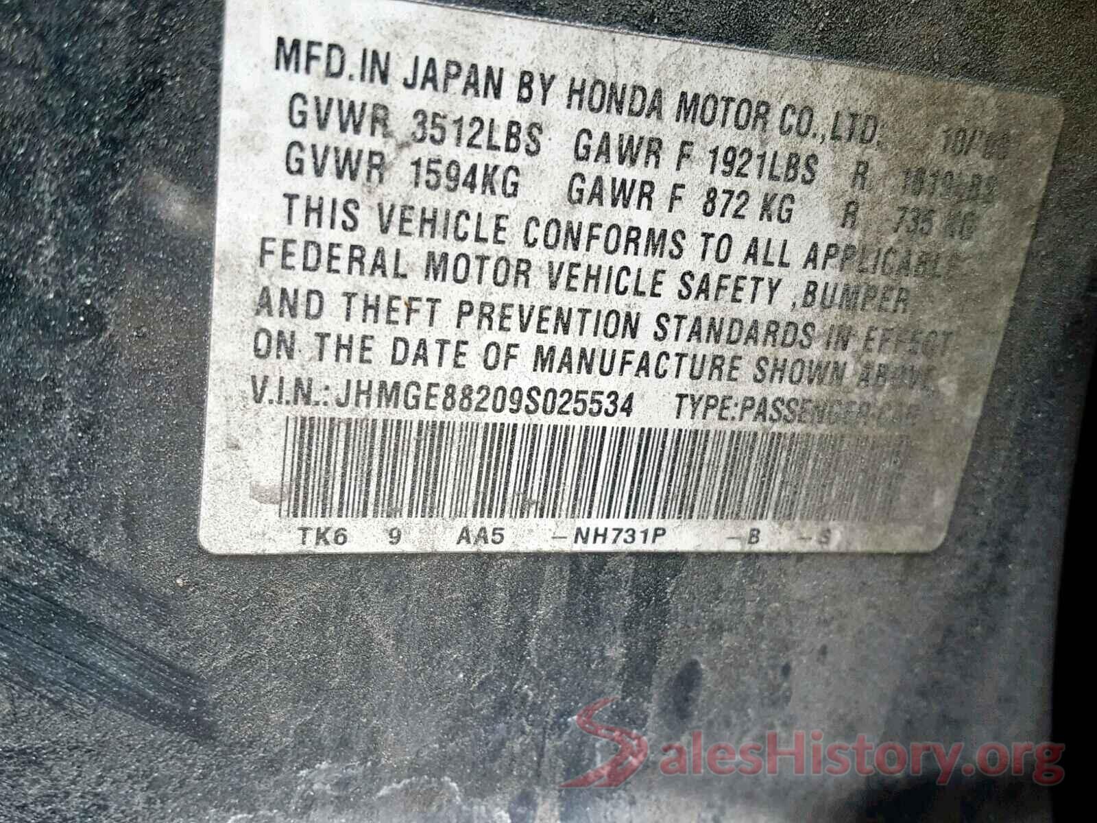 JHMGE88209S025534 2009 HONDA FIT