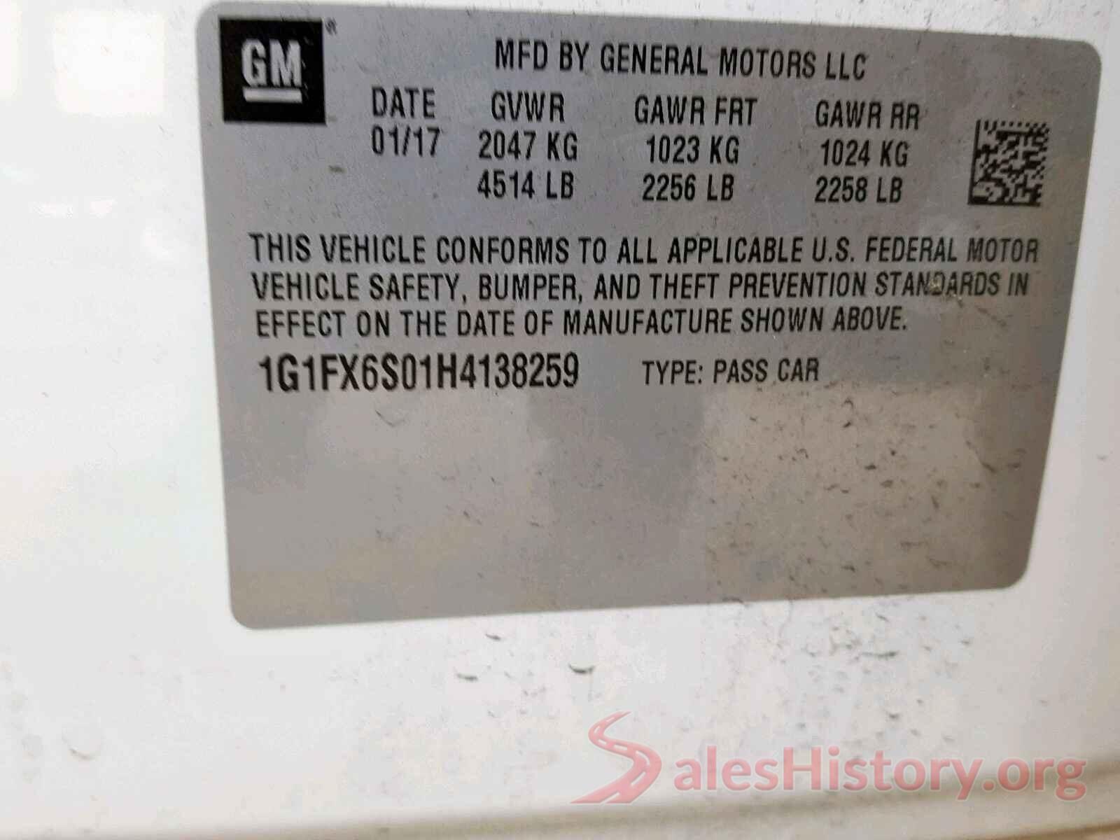 1G1FX6S01H4138259 2017 CHEVROLET BOLT