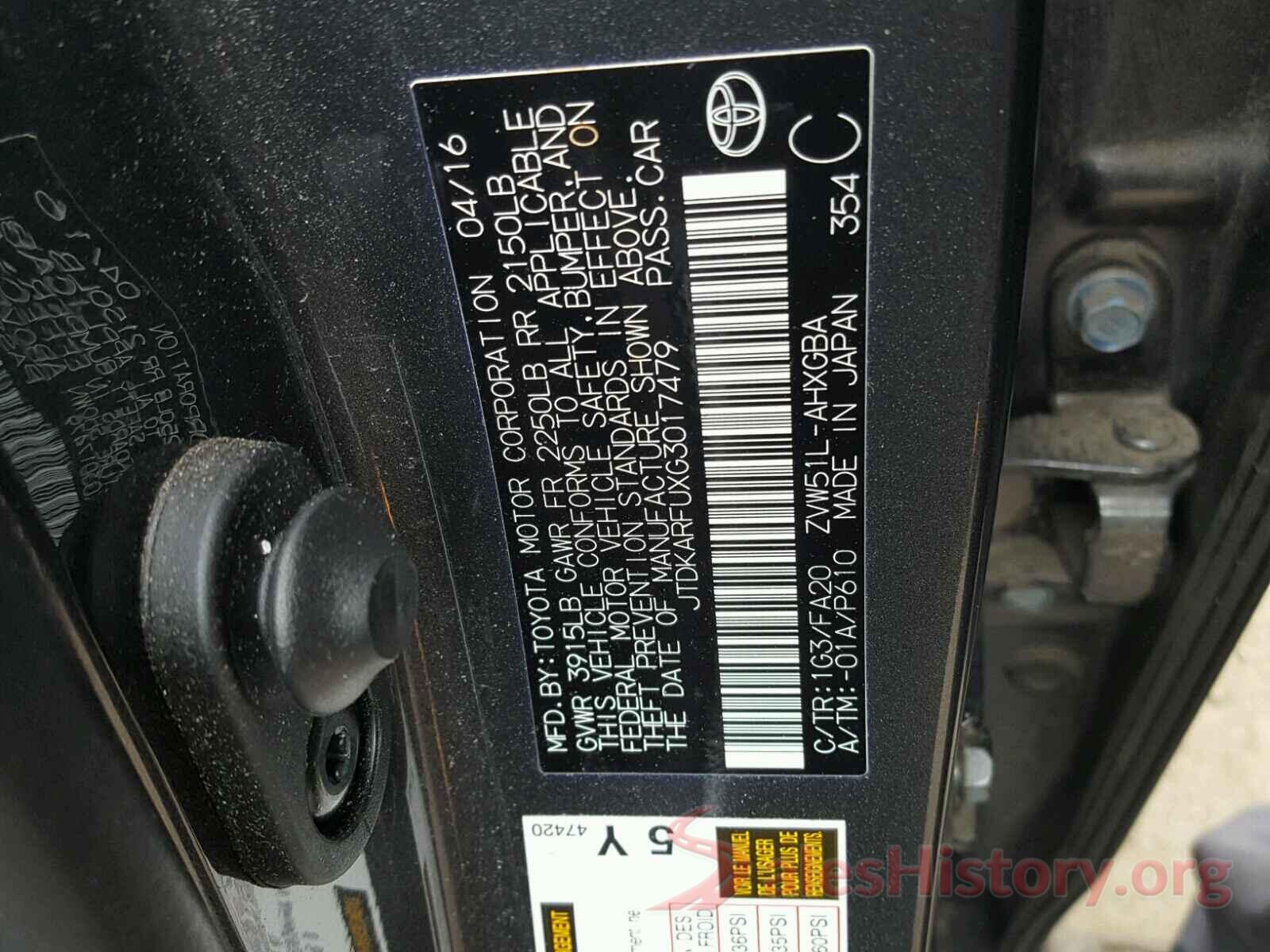 JTDKARFUXG3017479 2016 TOYOTA PRIUS