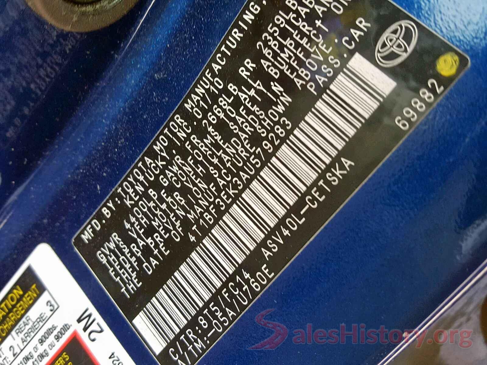 4T1BF3EK3AU579283 2010 TOYOTA CAMRY