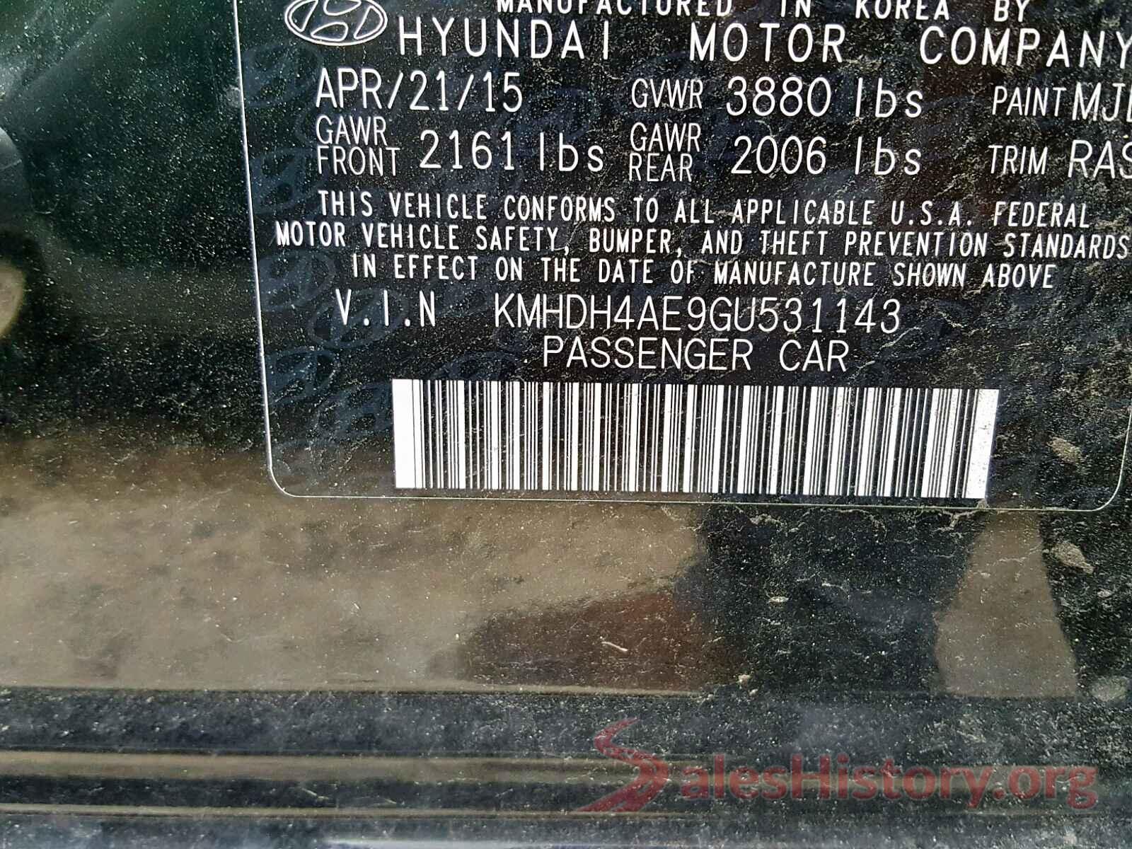 KMHDH4AE9GU531143 2016 HYUNDAI ELANTRA