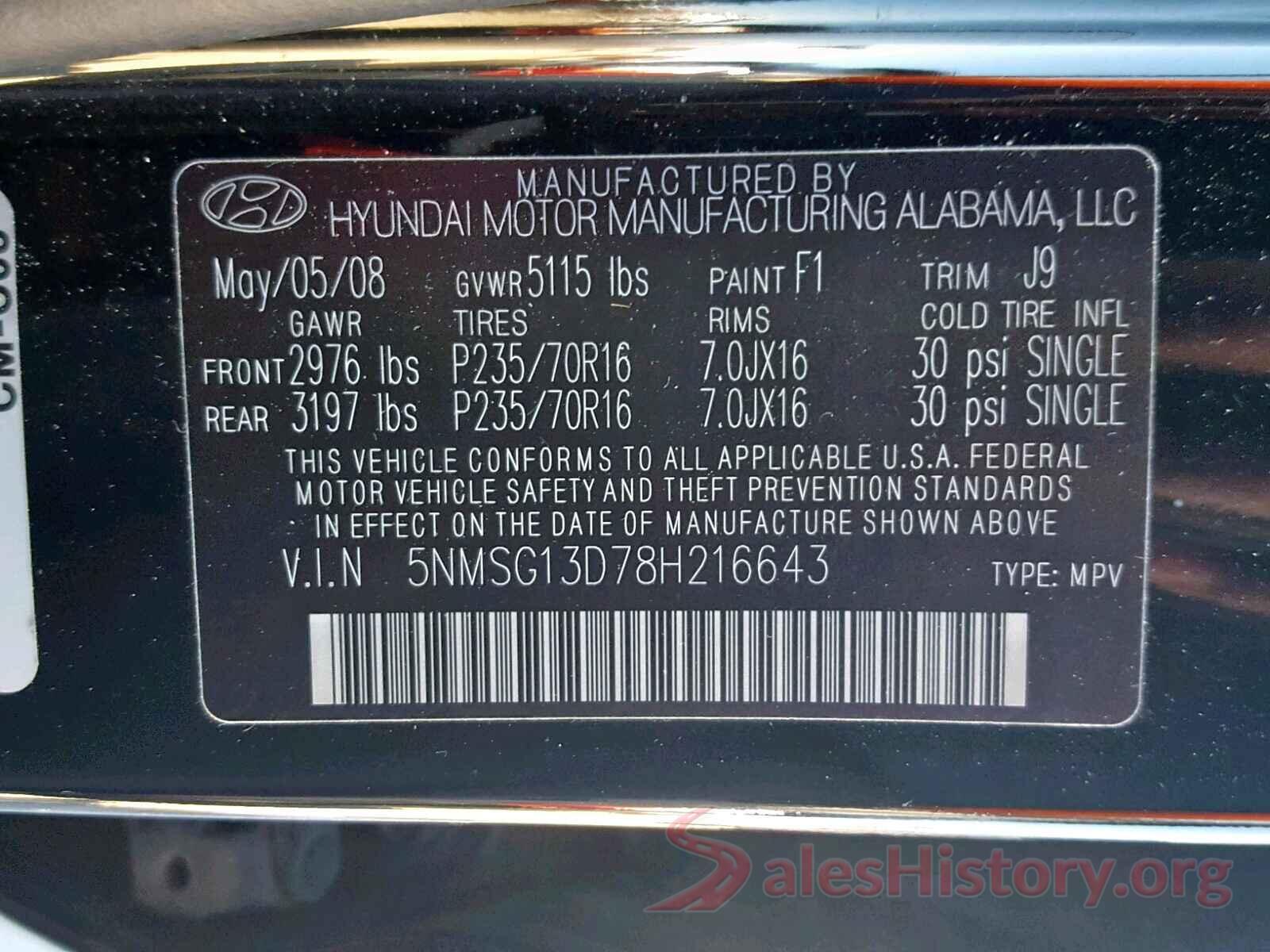 5NMSG13D78H216643 2008 HYUNDAI SANTA FE