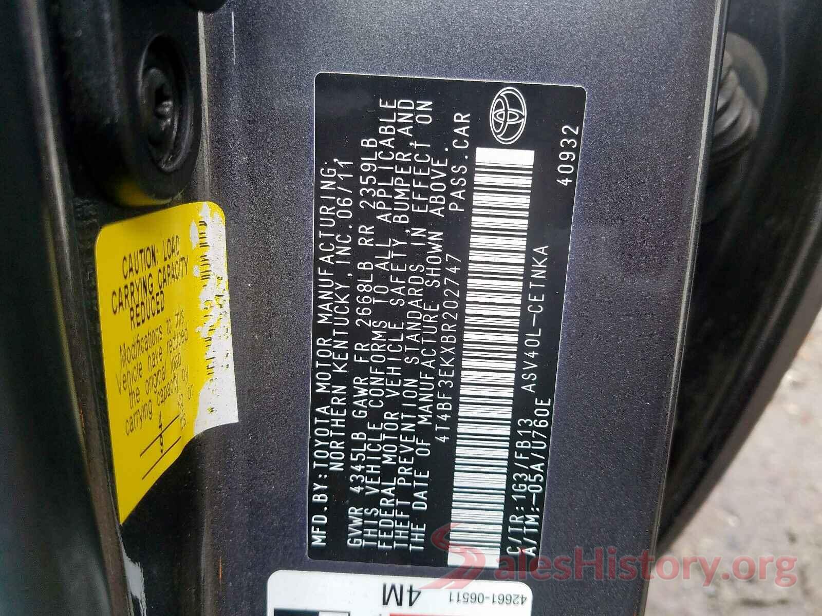 4T4BF3EKXBR202747 2011 TOYOTA CAMRY