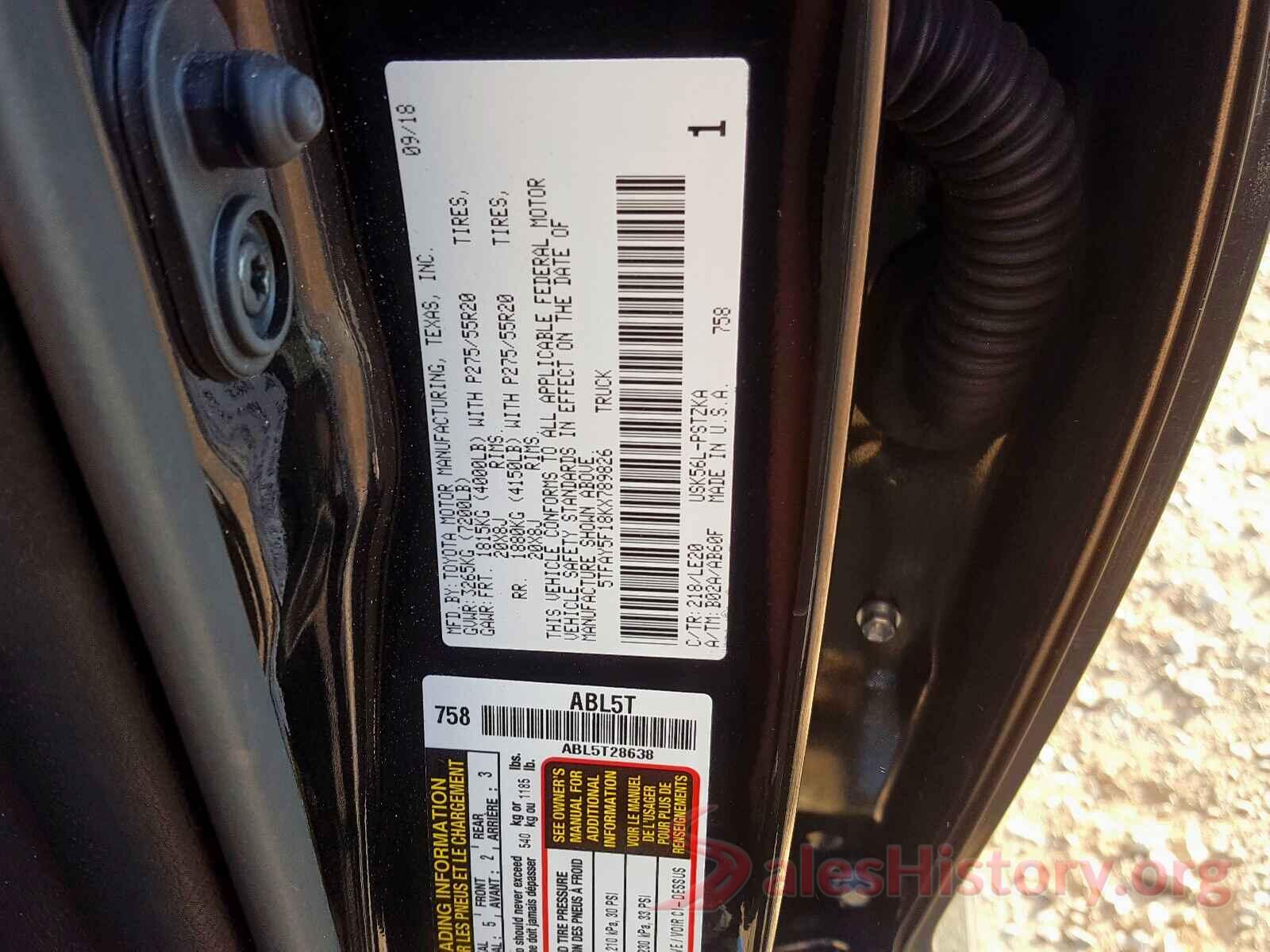 5TFAY5F18KX789826 2019 TOYOTA TUNDRA