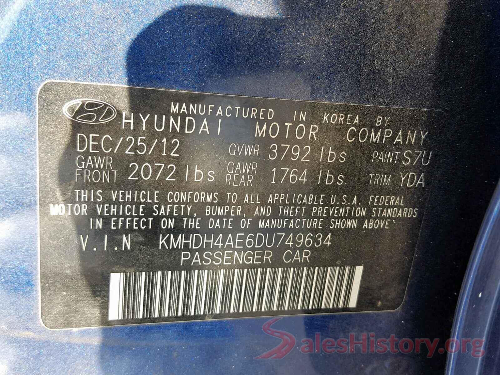 KMHDH4AE6DU749634 2013 HYUNDAI ELANTRA