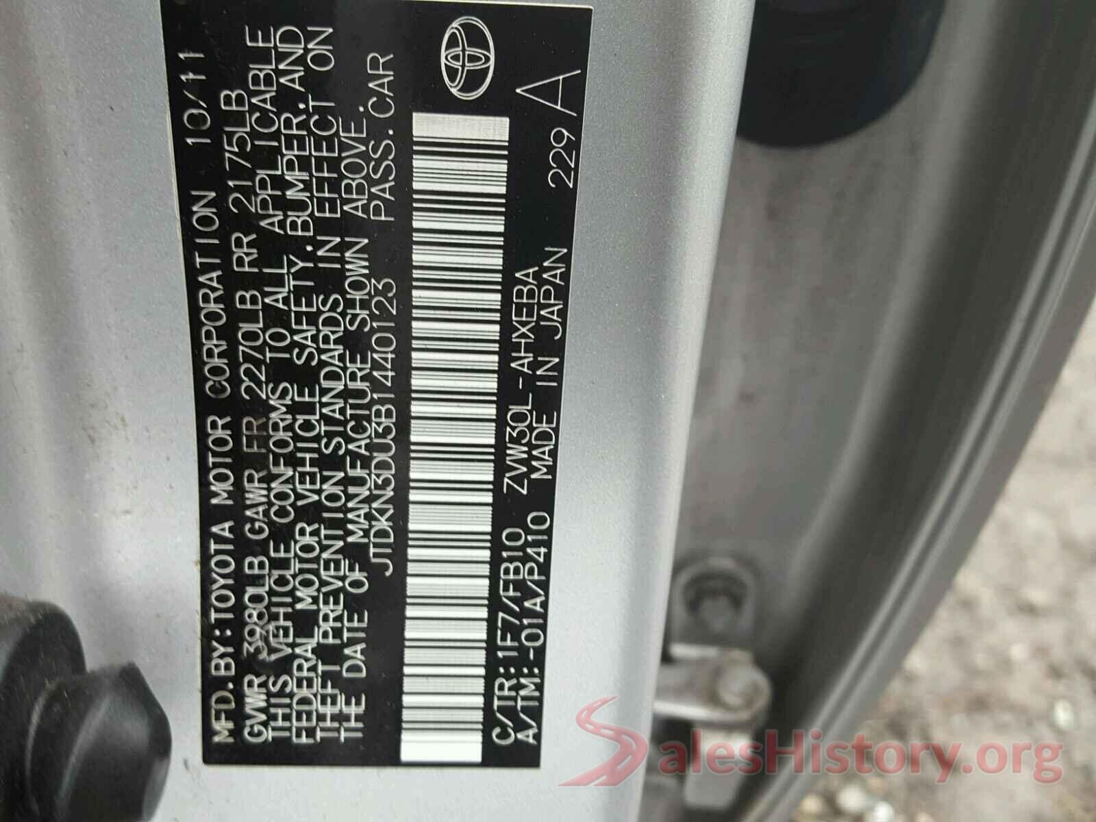 JTDKN3DU3B1440123 2011 TOYOTA PRIUS