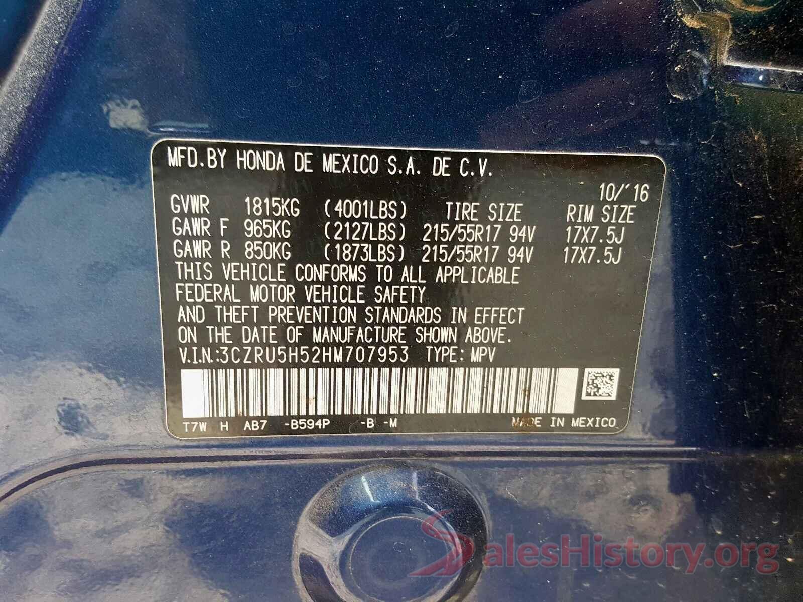 3CZRU5H52HM707953 2017 HONDA HR-V