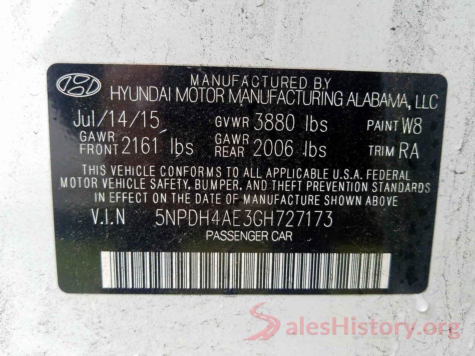 5NPDH4AE3GH727173 2016 HYUNDAI ELANTRA