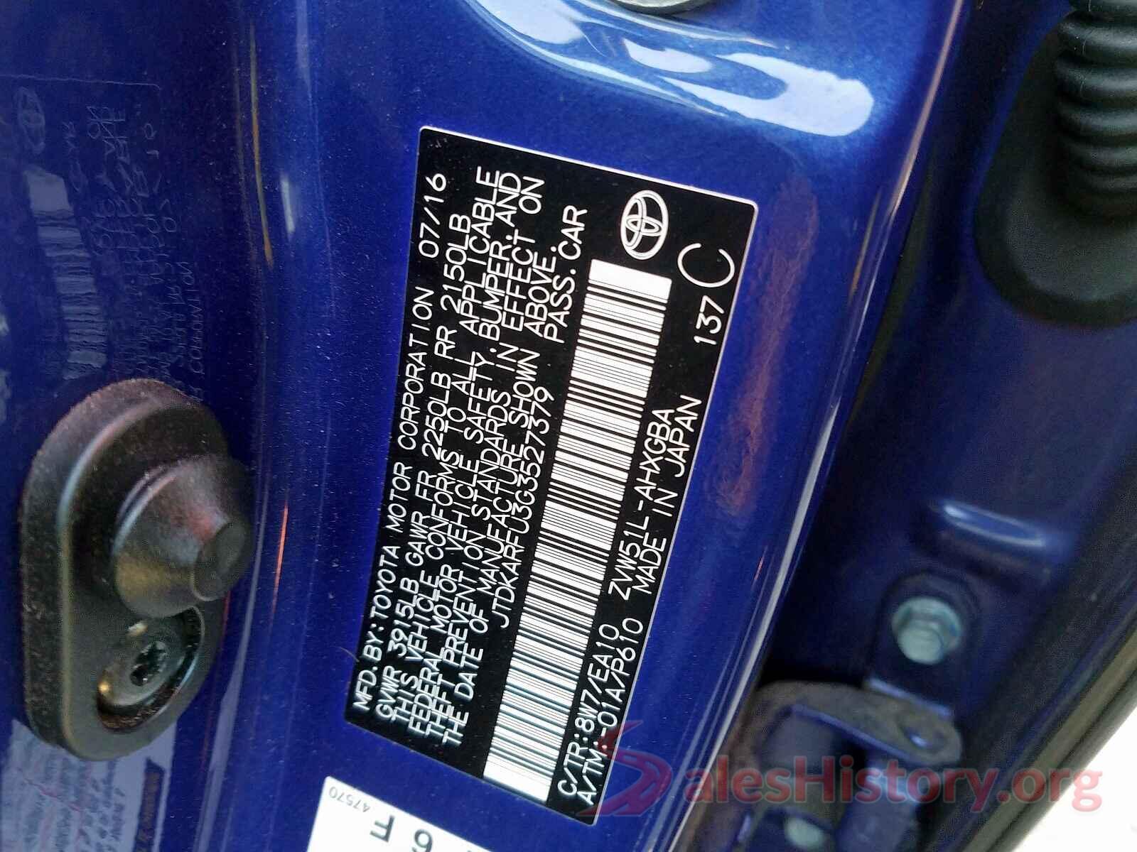 JTDKARFU3G3527379 2016 TOYOTA PRIUS