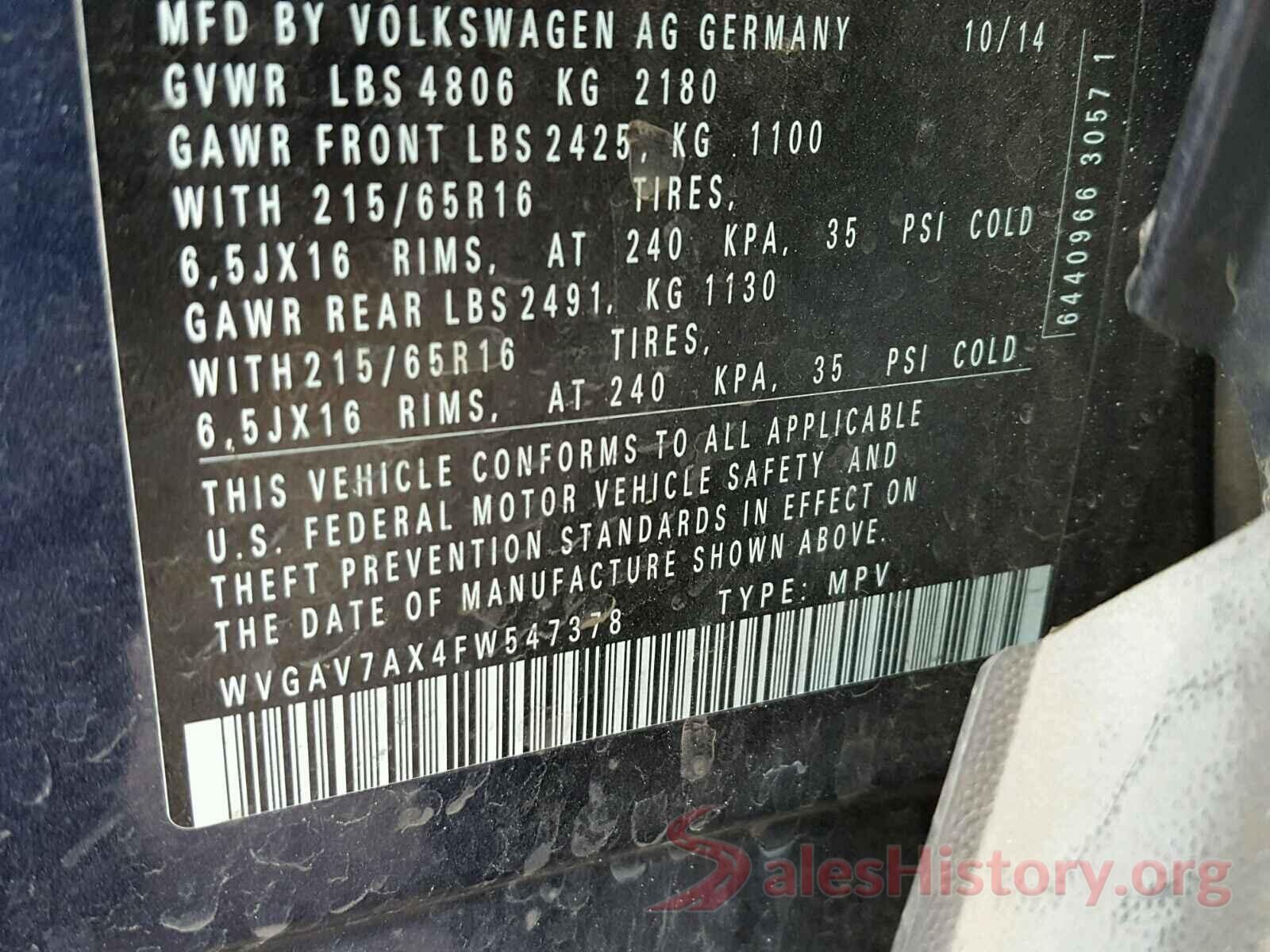 WVGAV7AX4FW547378 2015 VOLKSWAGEN TIGUAN