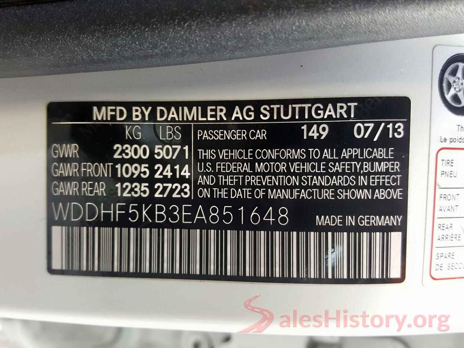 WDDHF5KB3EA851648 2014 MERCEDES-BENZ E CLASS