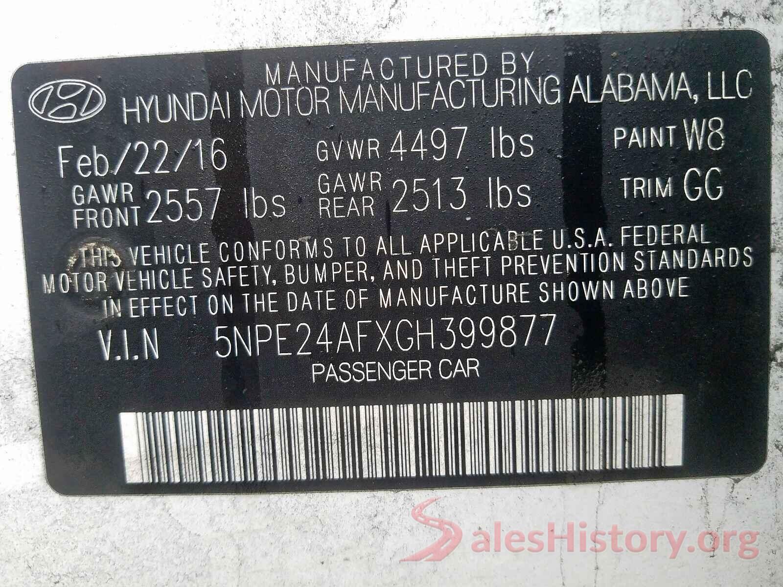 5NPE24AFXGH399877 2016 HYUNDAI SONATA