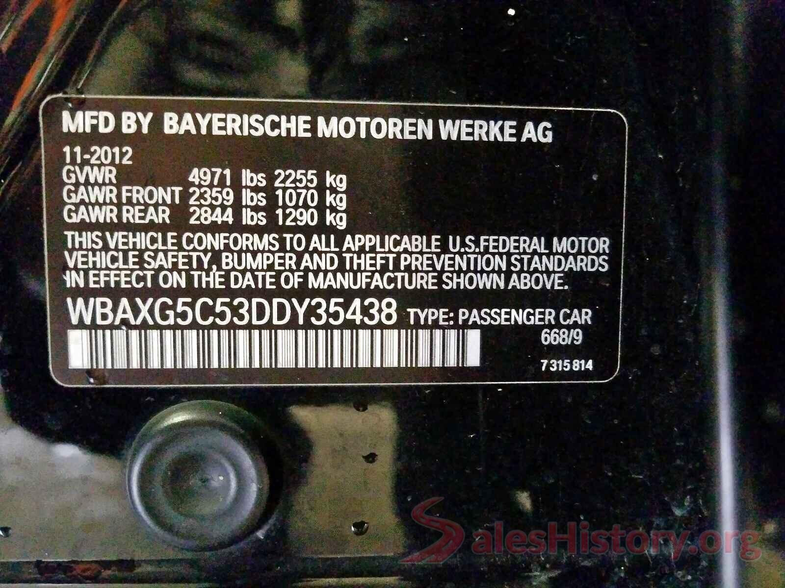 WBAXG5C53DDY35438 2013 BMW 5 SERIES