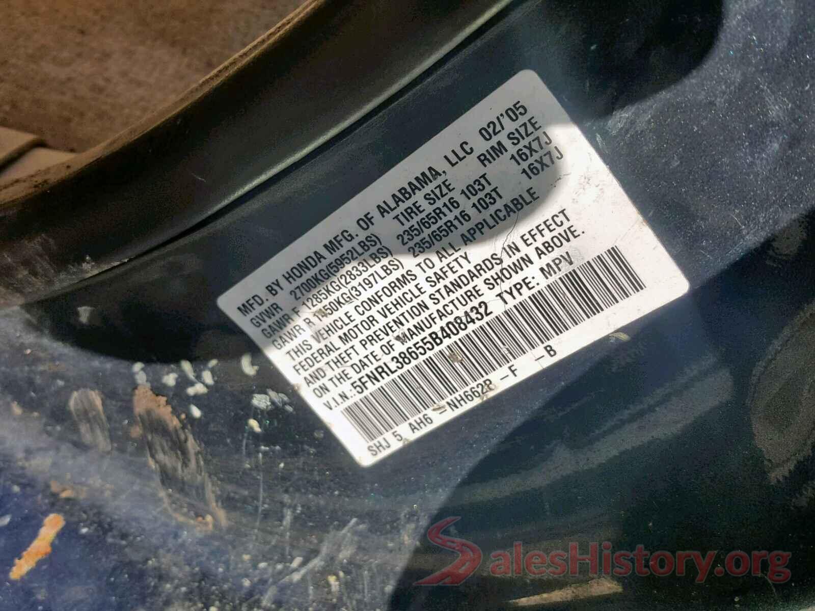 5FNRL38655B408432 2005 HONDA ODYSSEY EX