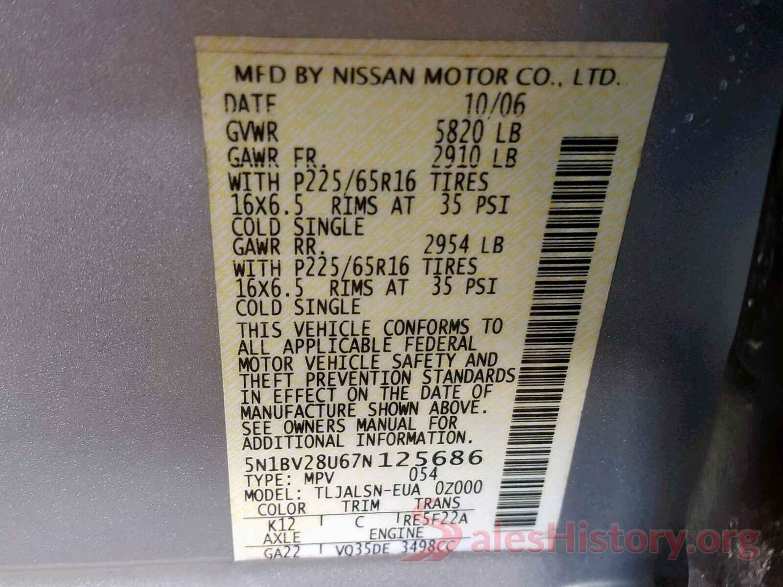 5YJ3E1EA4KF435663 2007 NISSAN QUEST S