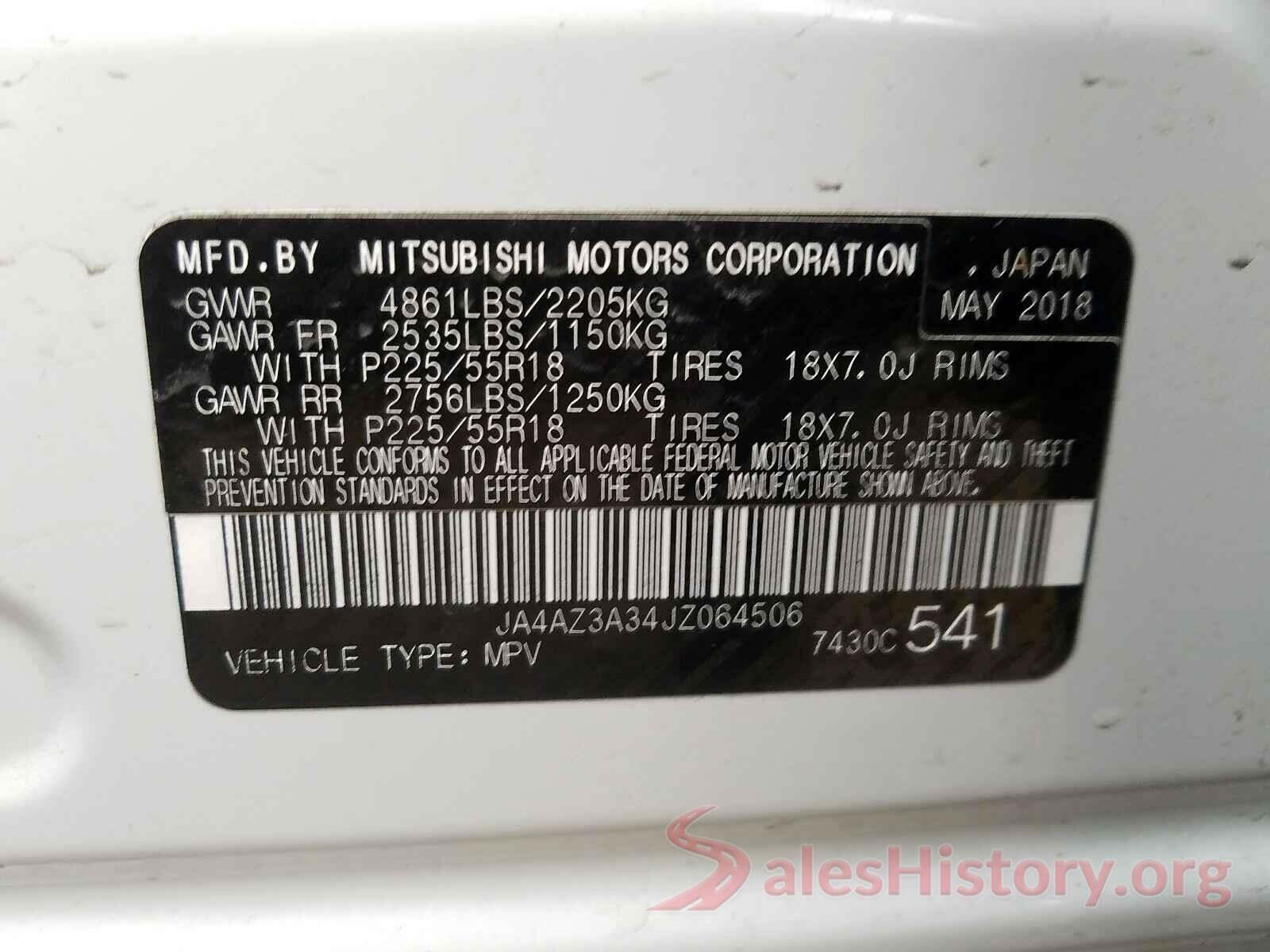 JA4AZ3A34JZ064506 2018 MITSUBISHI OUTLANDER