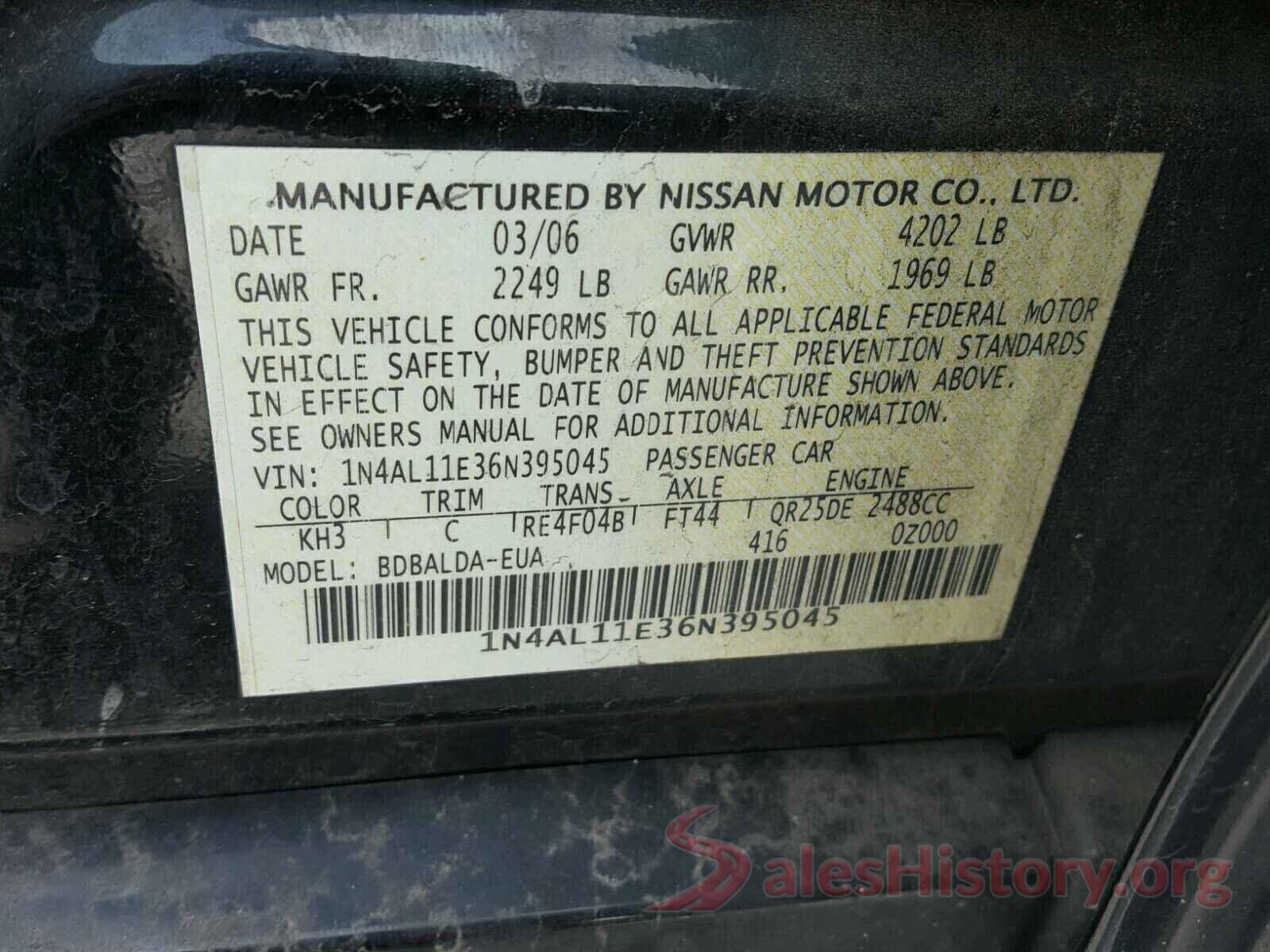 4T1B11HK9JU090028 2006 NISSAN ALTIMA S