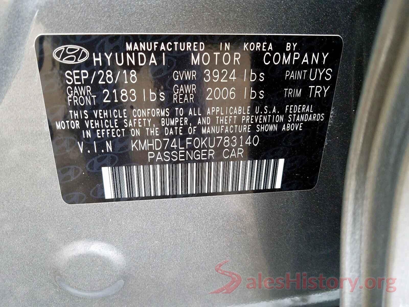 KMHD74LF0KU783140 2019 HYUNDAI ELANTRA