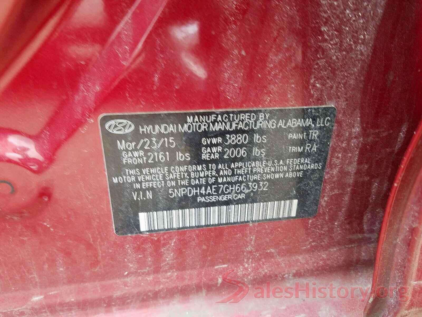 5NPDH4AE7GH663932 2016 HYUNDAI ELANTRA