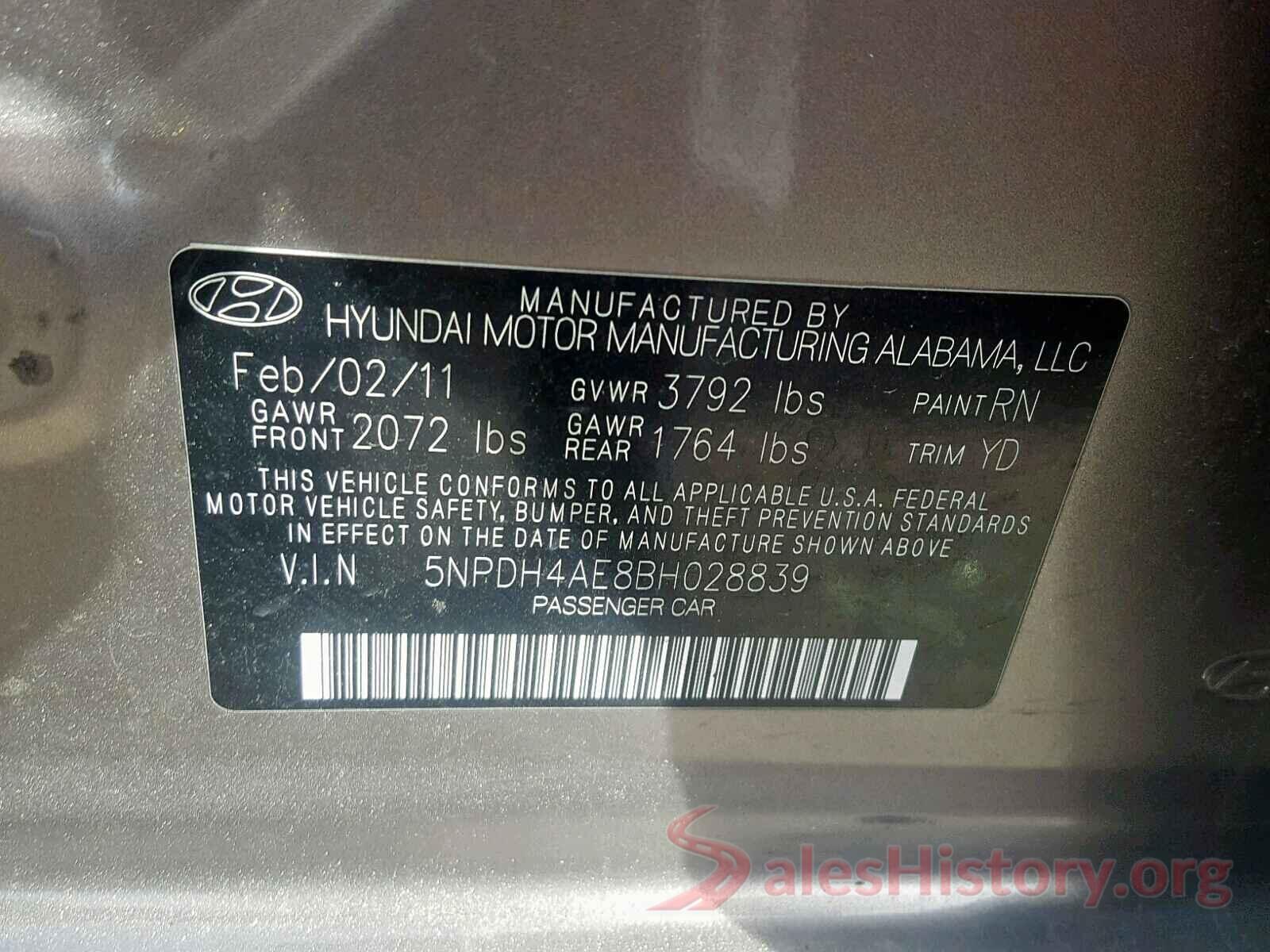 5NPDH4AE8BH028839 2011 HYUNDAI ELANTRA