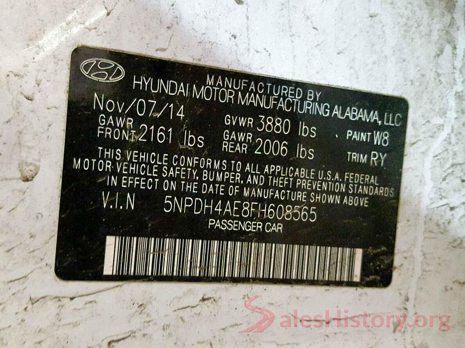 5NPDH4AE8FH608565 2015 HYUNDAI ELANTRA