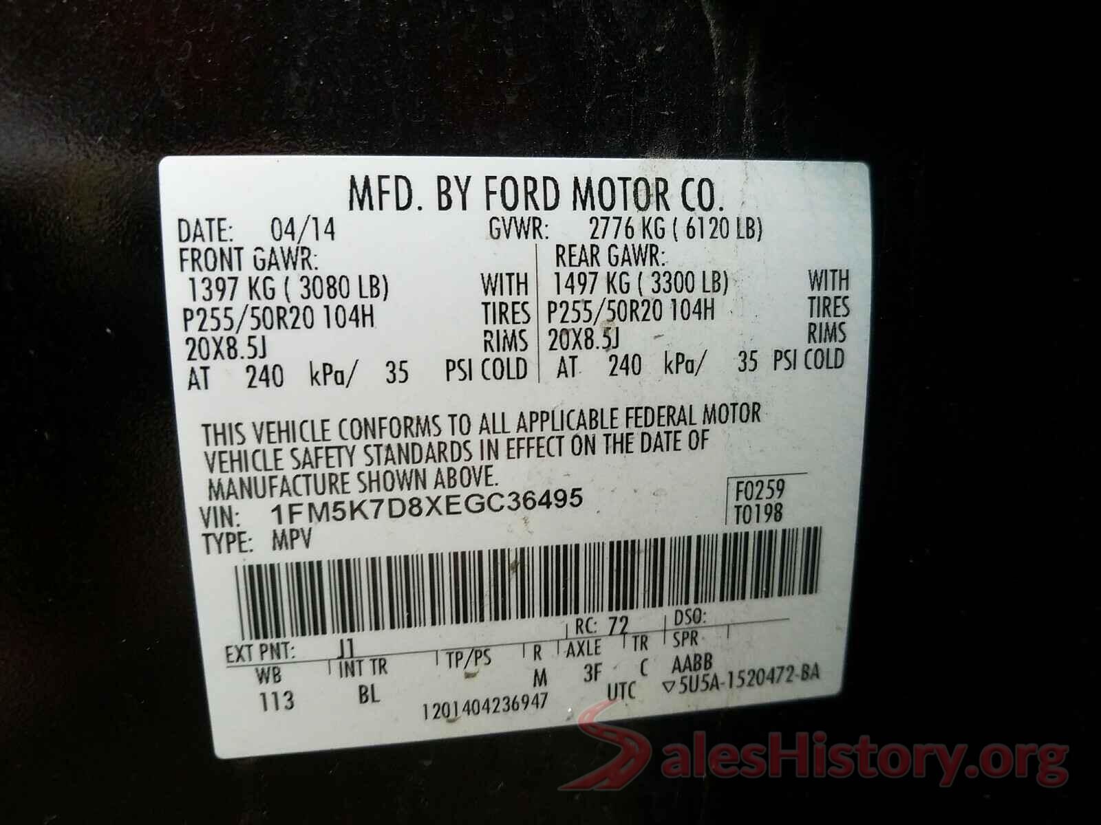 2T3WFREV1GW266702 2014 FORD EXPLORER