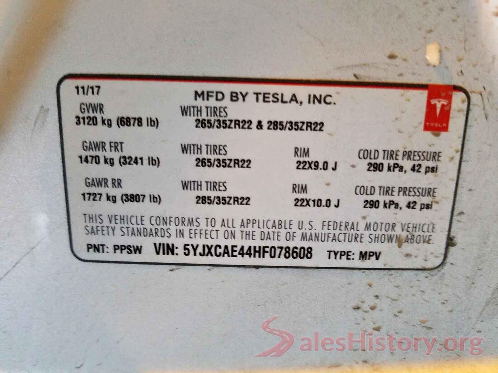 5YJXCAE44HF078608 2017 TESLA MODEL X