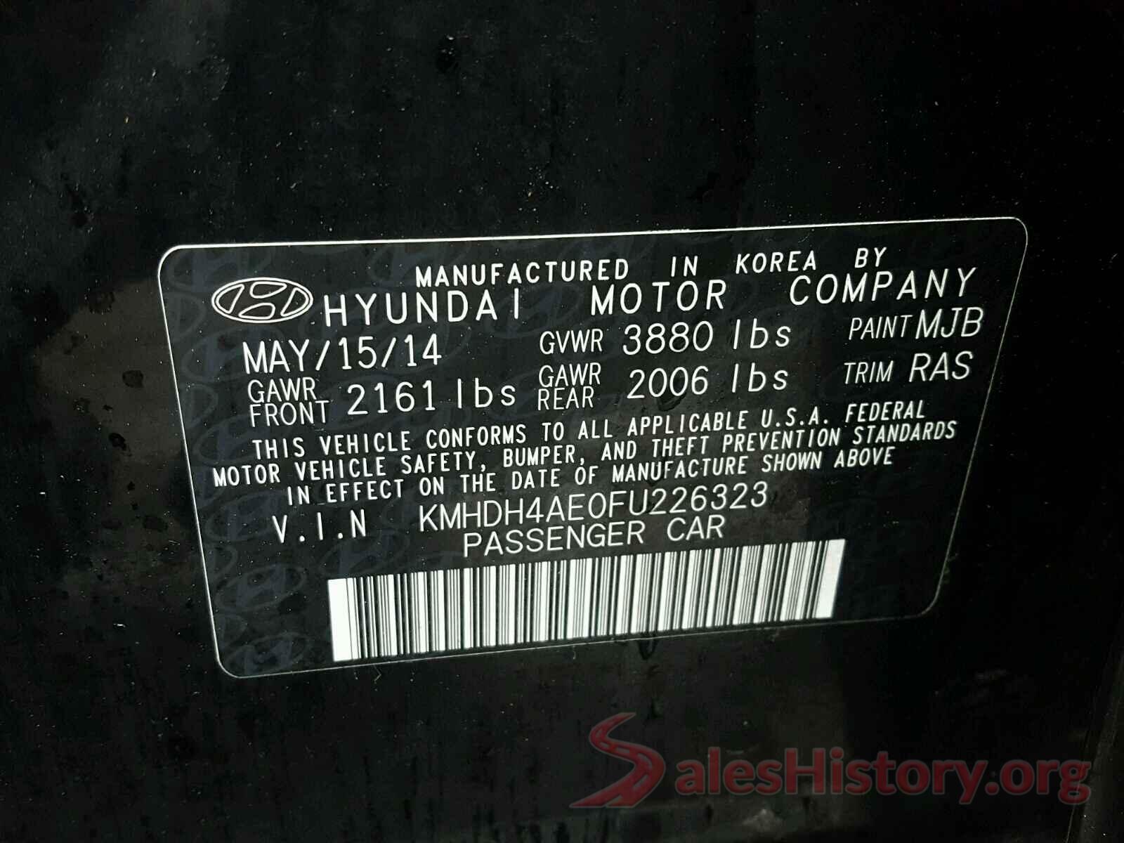 JTDEPRAE3LJ054021 2015 HYUNDAI ELANTRA