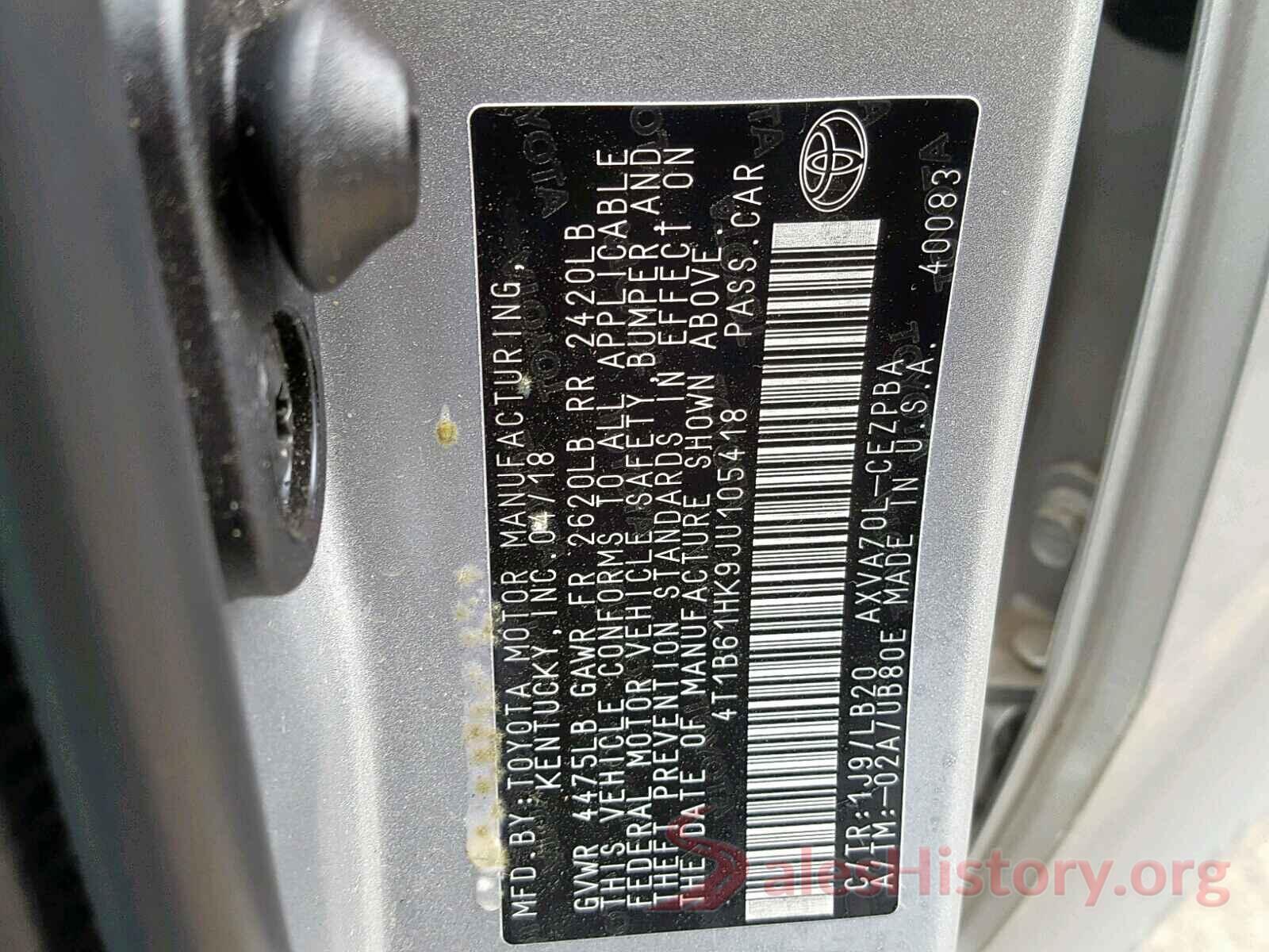 4T1B61HK9JU105418 2018 TOYOTA CAMRY