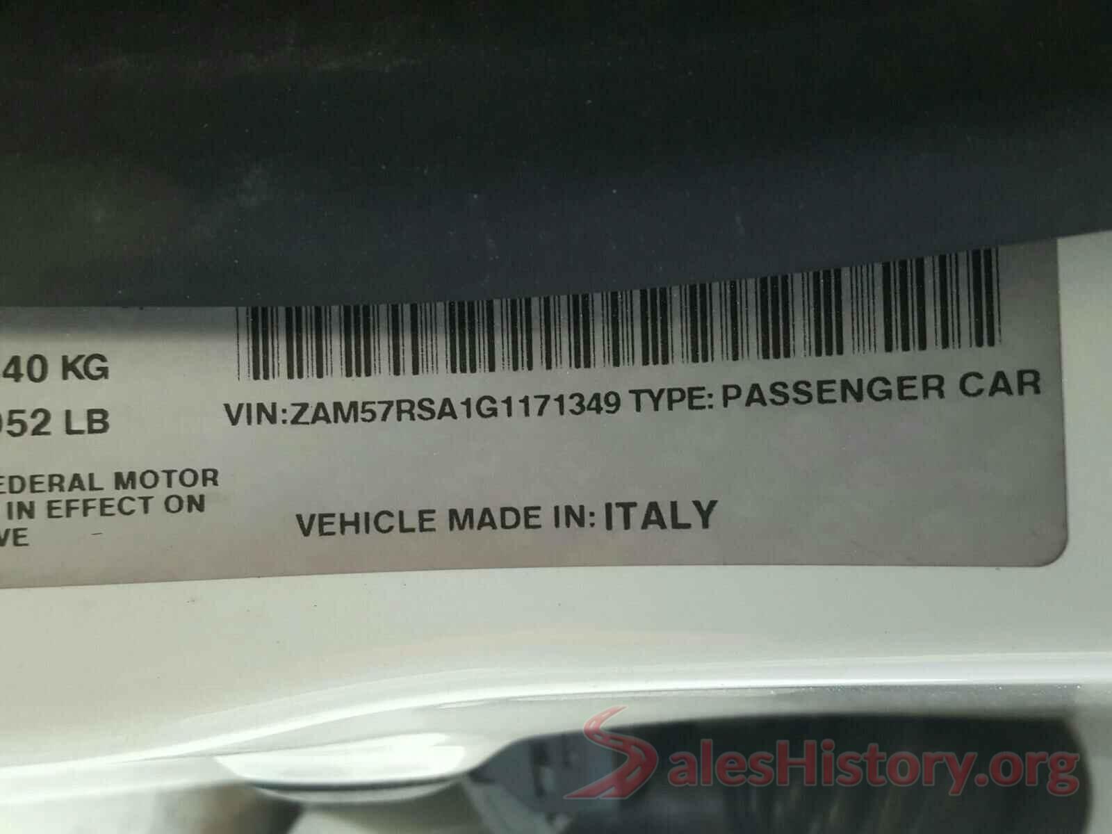 ZAM57RSA1G1171349 2016 MASERATI ALL MODELS