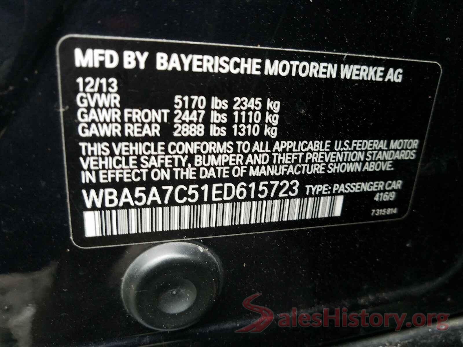 WBA5A7C51ED615723 2014 BMW 5 SERIES