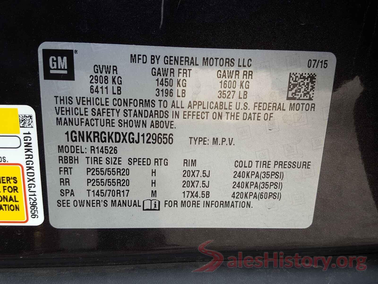 5FNRL6H8XKB097921 2016 CHEVROLET TRAVERSE