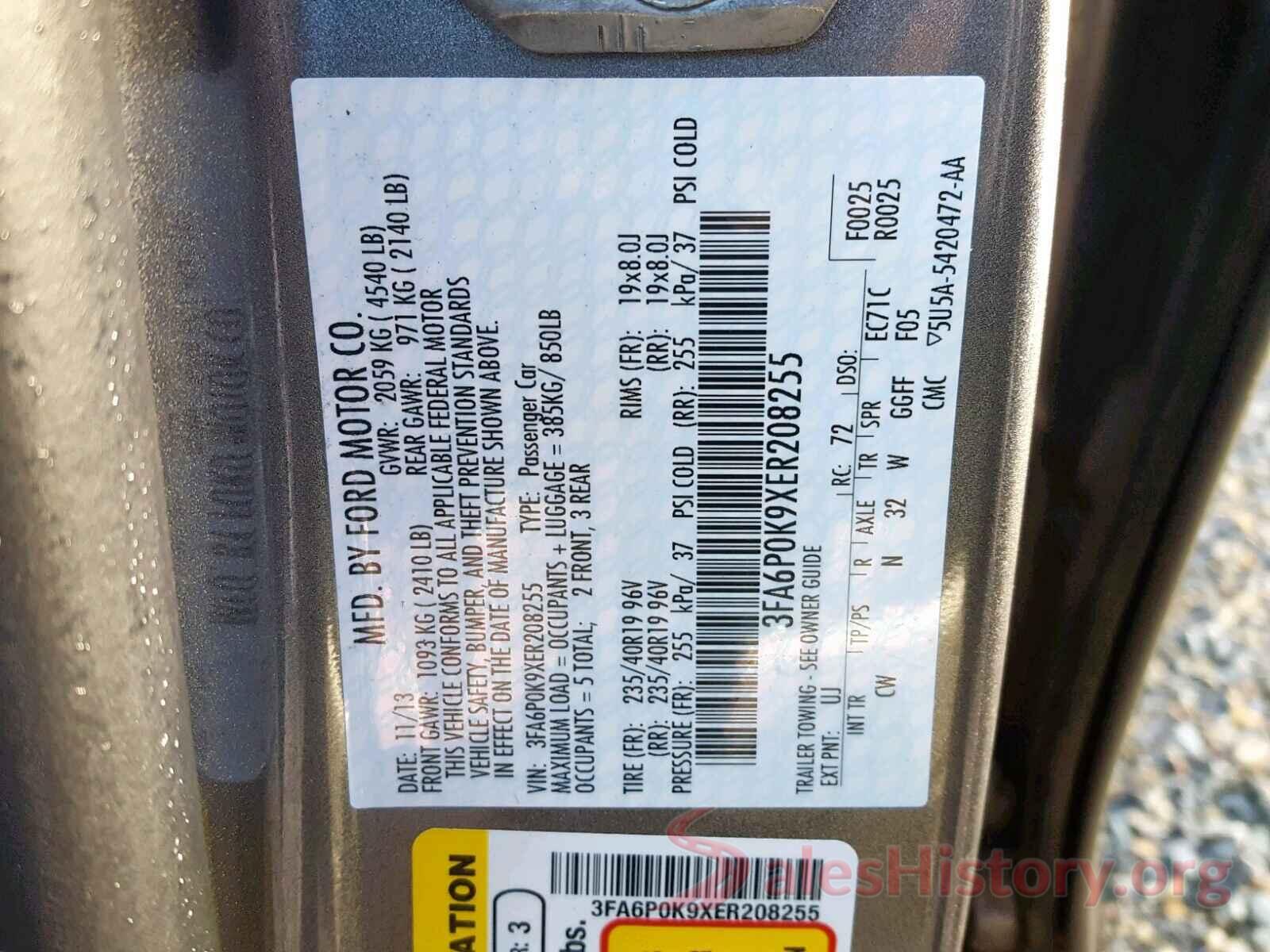 3FA6P0K9XER208255 2014 FORD FUSION