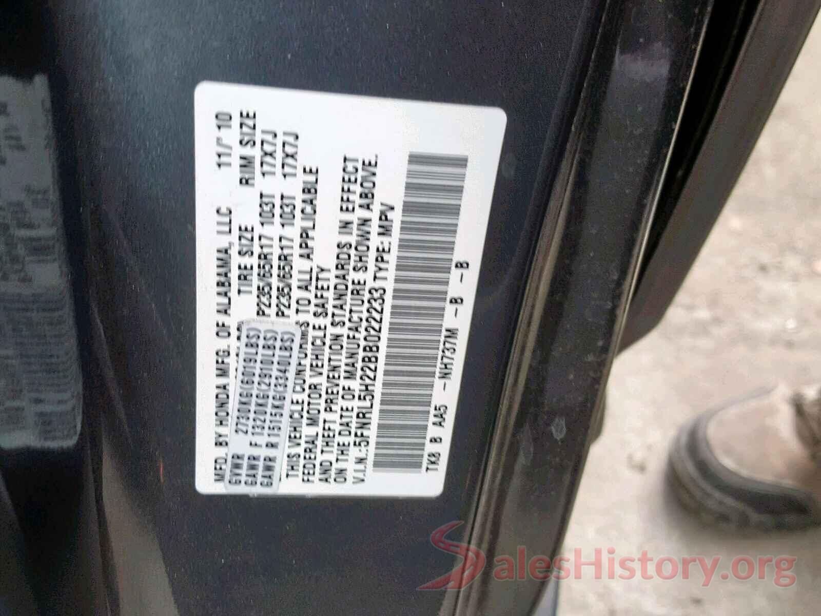 5FNRL5H22BB022233 2011 HONDA ODYSSEY LX