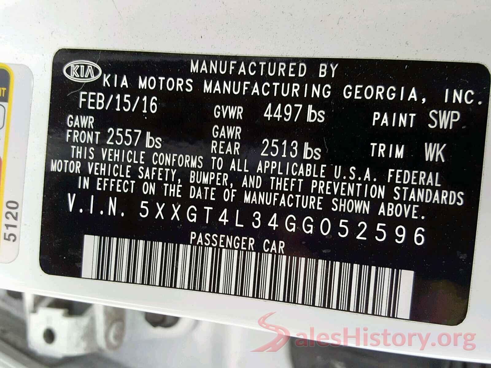 5XXGT4L34GG052596 2016 KIA OPTIMA